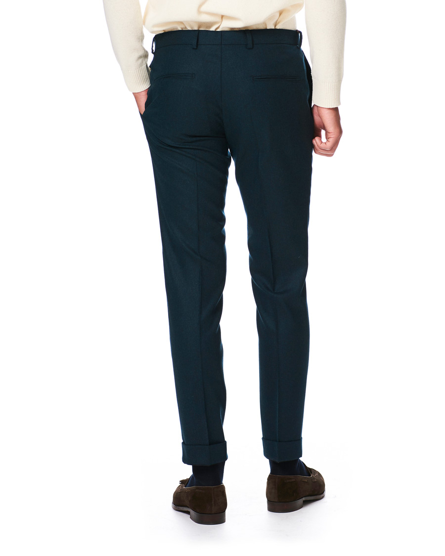 Heren | Broeken | Oscar Jacobson | Dean Turn Up Flannel Trousers Aqua Green