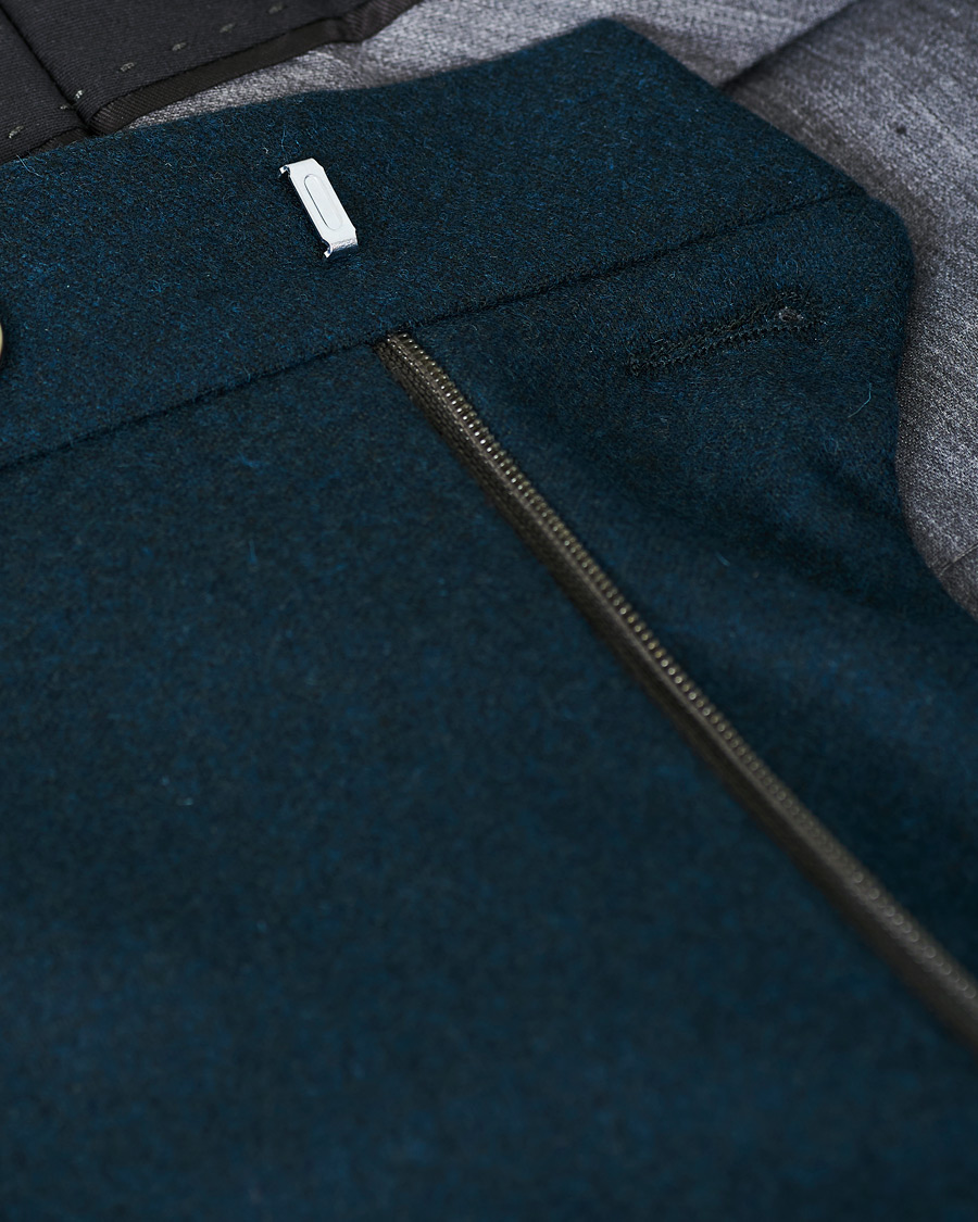 Heren | Broeken | Oscar Jacobson | Dean Turn Up Flannel Trousers Aqua Green