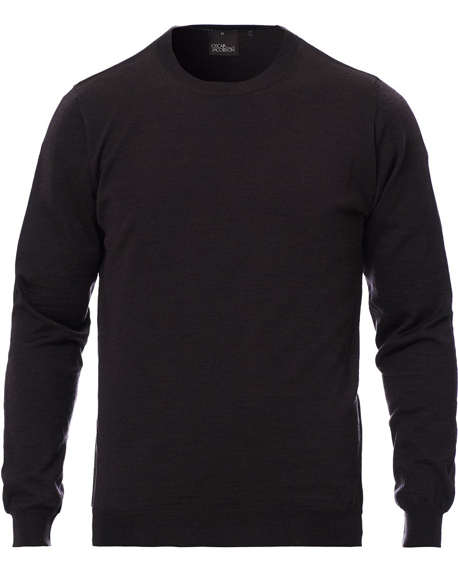 Heren | Truien | Oscar Jacobson | Custer Extra Fine Merino Crew Neck Brown