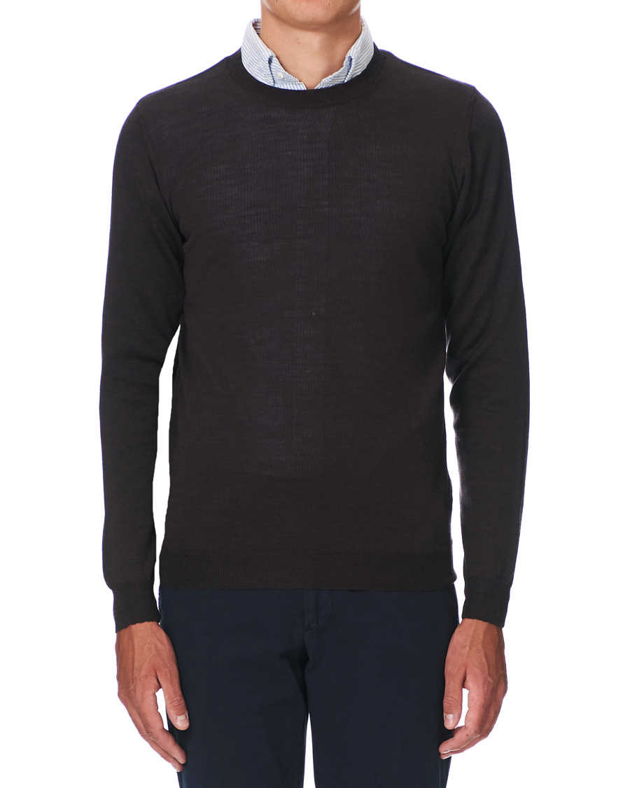 Heren | Truien | Oscar Jacobson | Custer Extra Fine Merino Crew Neck Brown
