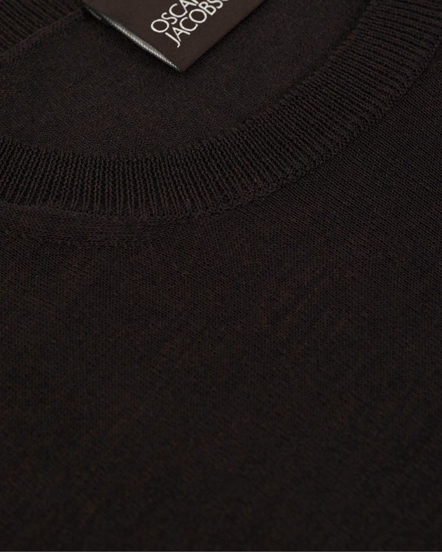 Heren | Truien | Oscar Jacobson | Custer Extra Fine Merino Crew Neck Brown