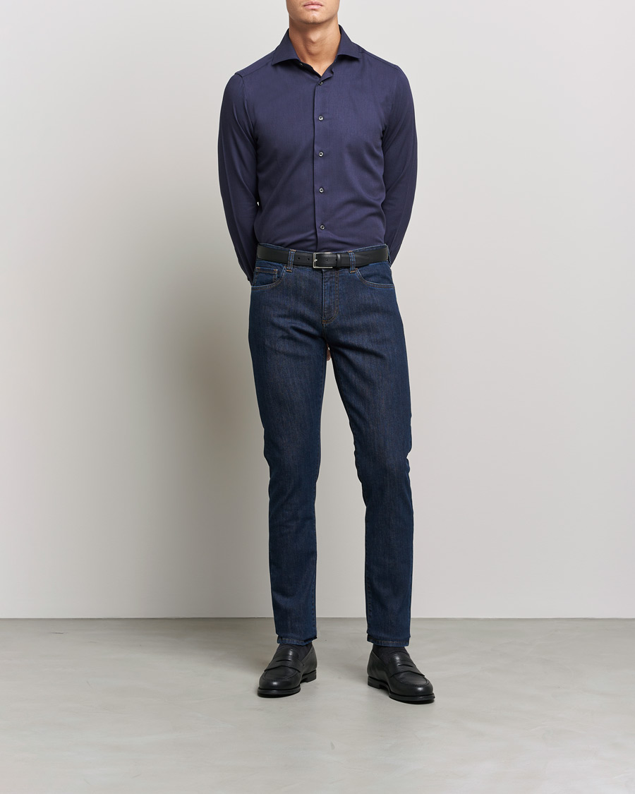 Heren | Jeans | Canali | Slim Fit Stretch Jeans Dark Blue Wash
