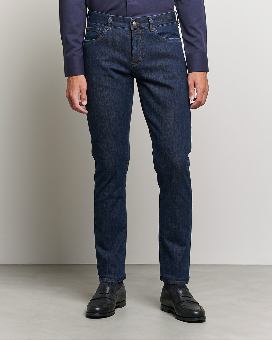 Heren | Jeans | Canali | Slim Fit Stretch Jeans Dark Blue Wash