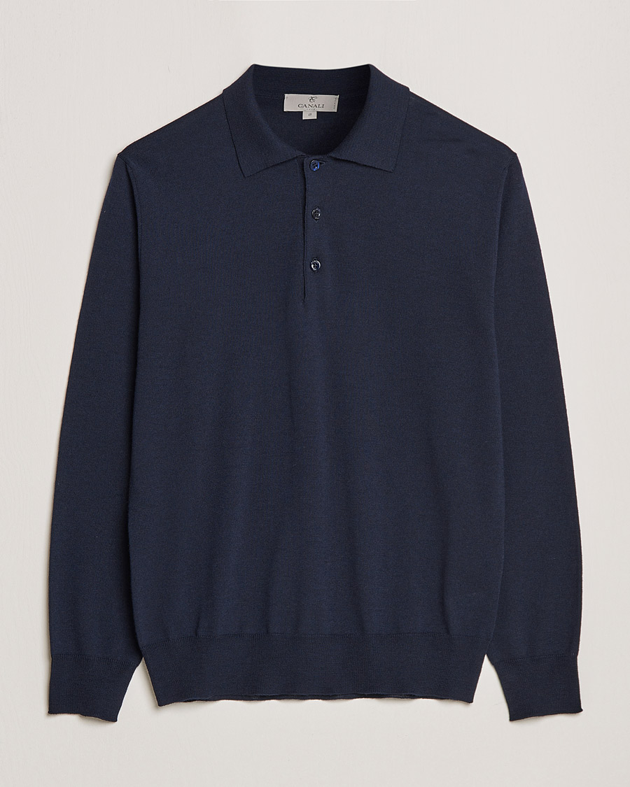 Heren | Truien | Canali | Merino Wool Knitted Polo Navy