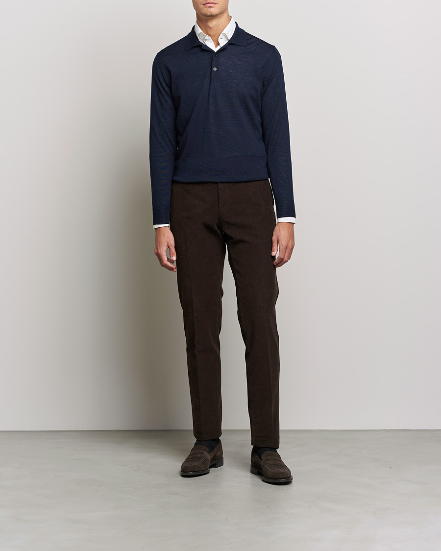 Heren | Truien | Canali | Merino Wool Knitted Polo Navy