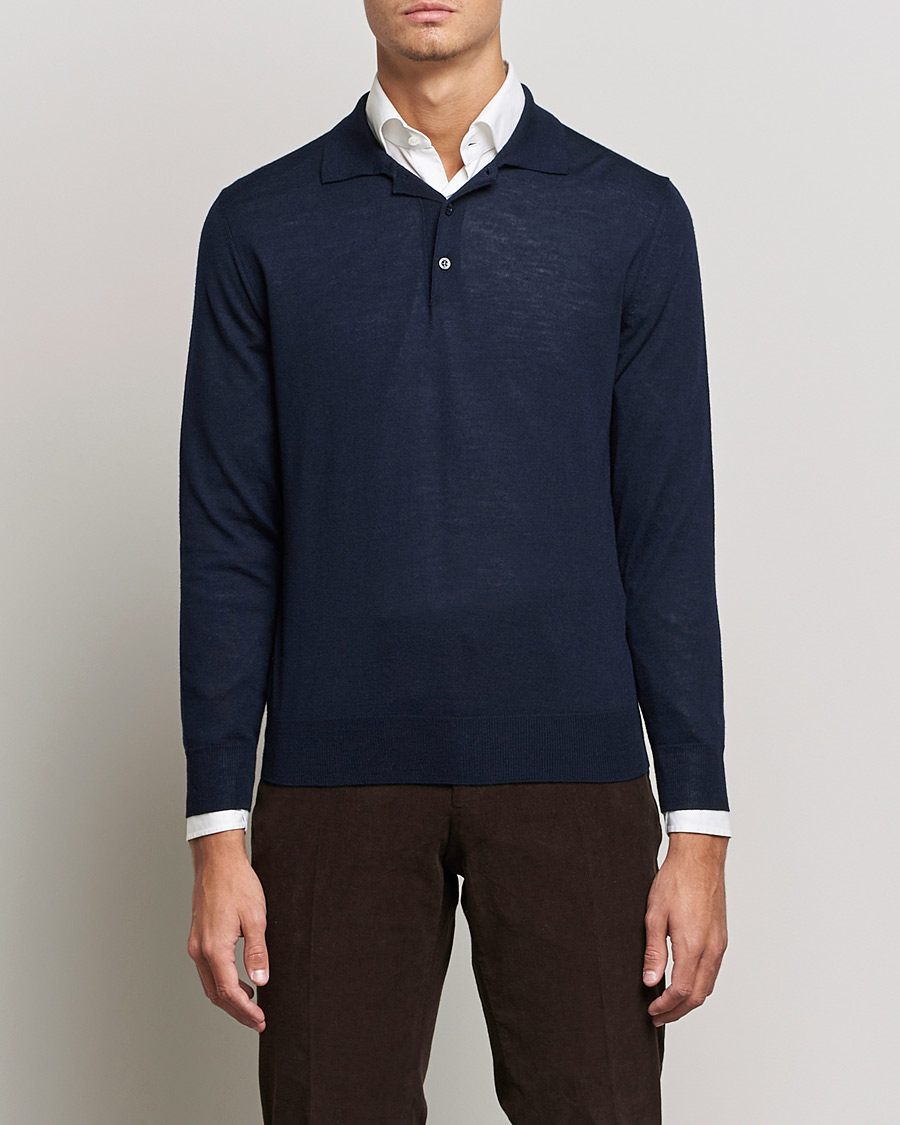 Heren | Truien | Canali | Merino Wool Knitted Polo Navy