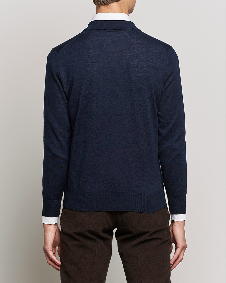 Heren | Truien | Canali | Merino Wool Knitted Polo Navy