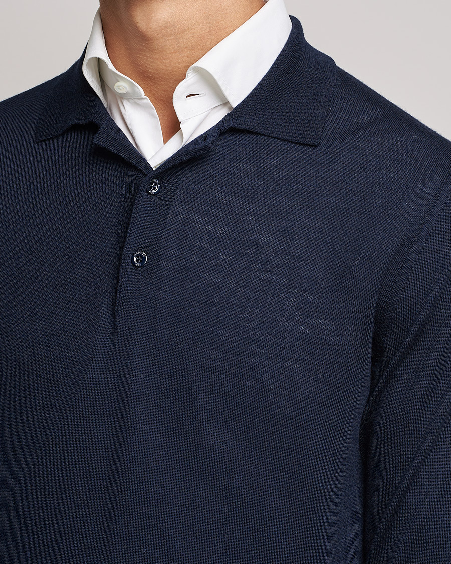 Heren | Truien | Canali | Merino Wool Knitted Polo Navy