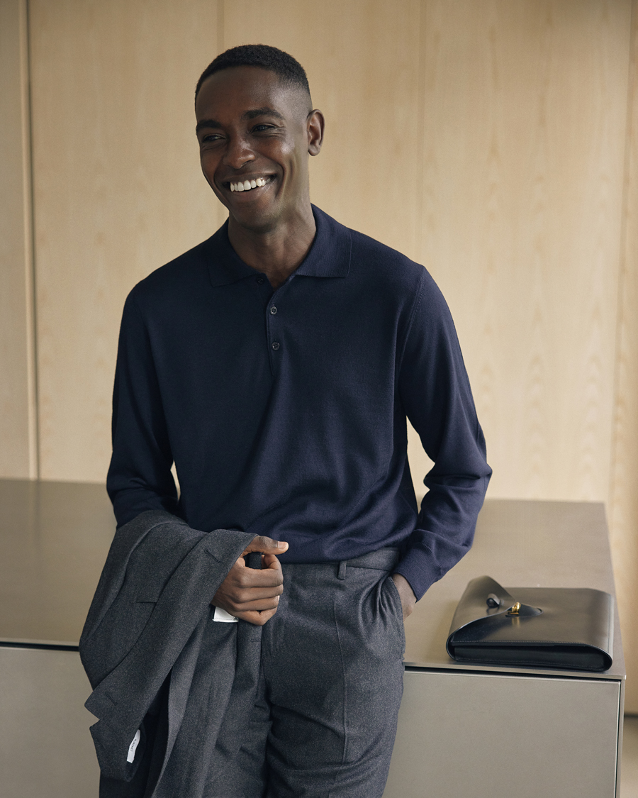 Heren | Truien | Canali | Merino Wool Knitted Polo Navy