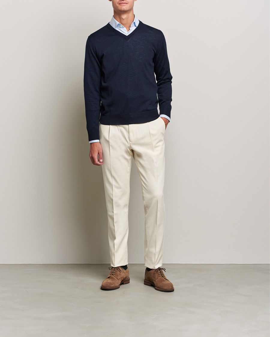 Heren | Truien | Canali | Merino Wool V-Neck Navy