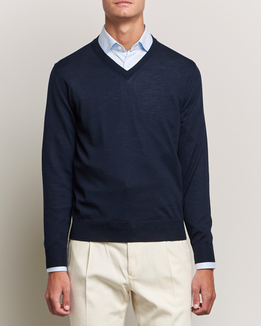 Heren | Truien | Canali | Merino Wool V-Neck Navy