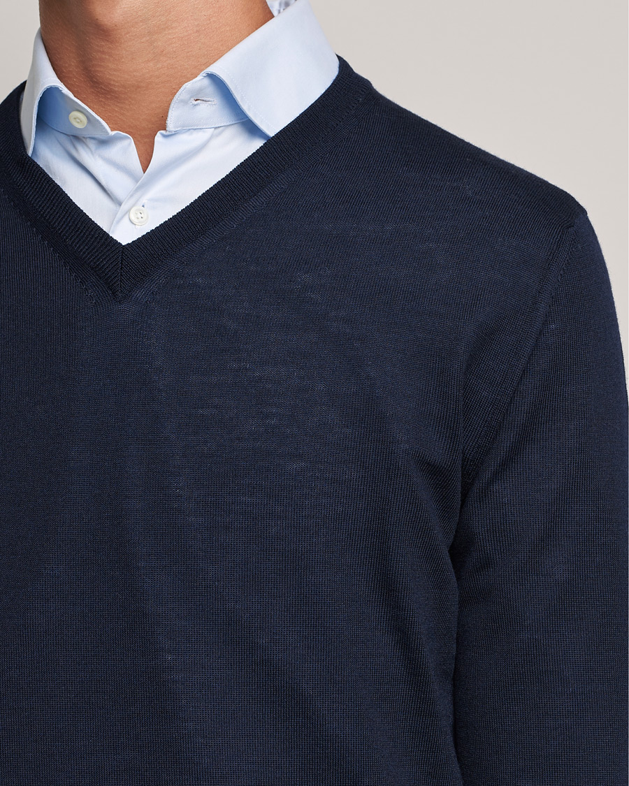 Heren | Truien | Canali | Merino Wool V-Neck Navy
