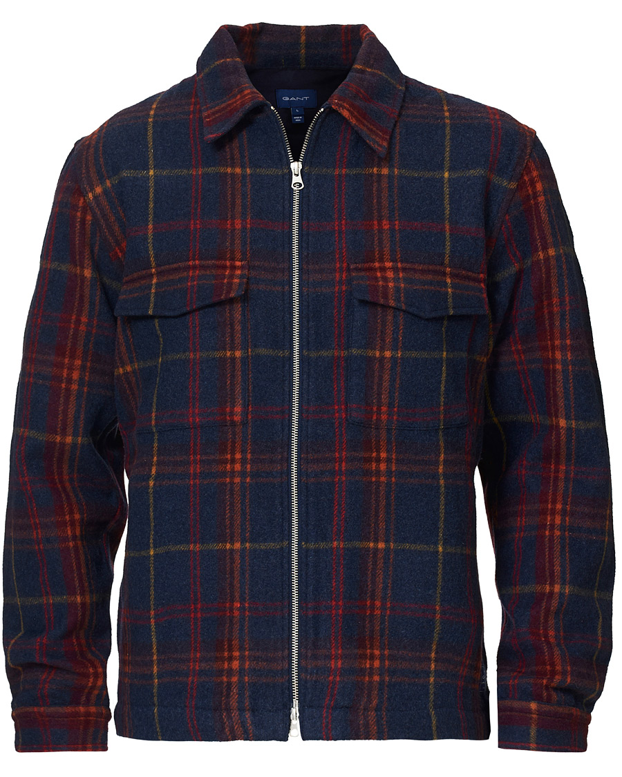Heren | Overhemden | GANT | Wool Blend Check Zip Overshirt Multi