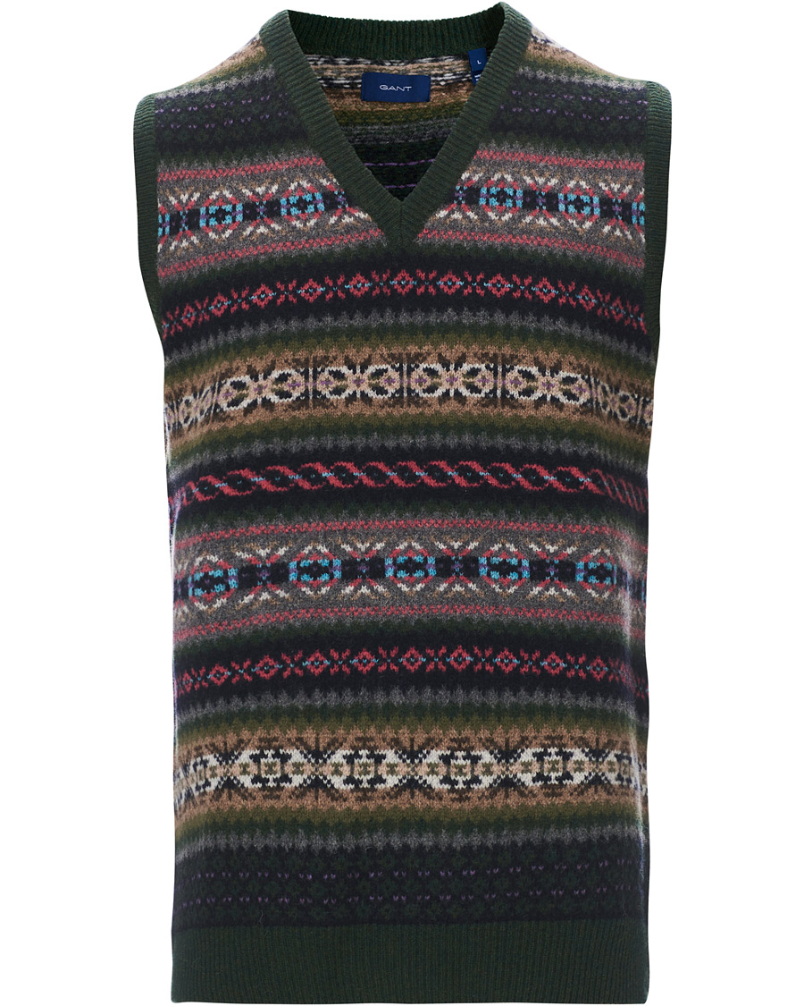 Heren | Truien | GANT | Holiday Fairisle Slipover Tartan Green