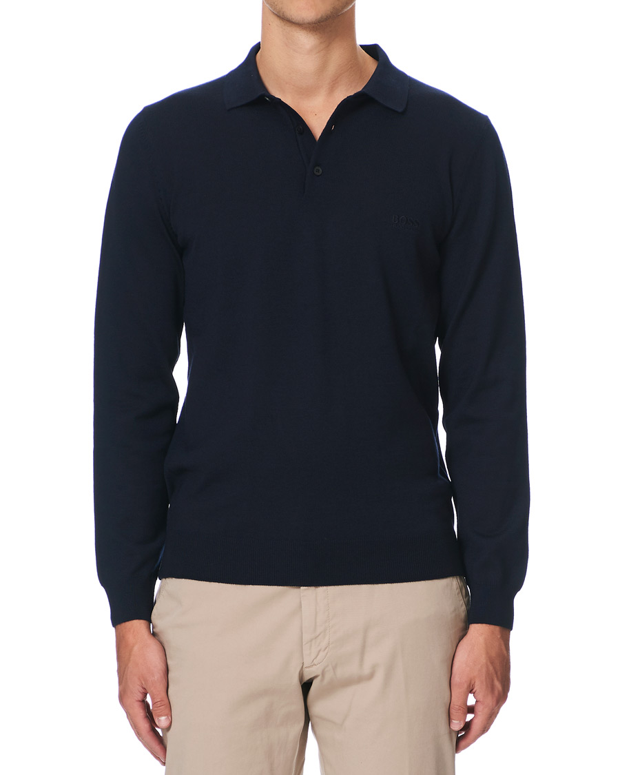 Heren | Truien | BOSS BLACK | BOSS Bono Knitted Polo Dark Blue