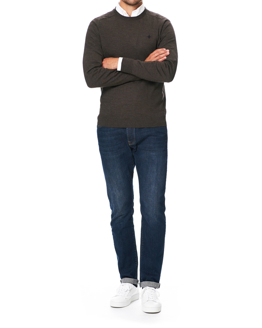 Heren | Truien | Morris | Merino Crew Neck Dark Brown XXL
