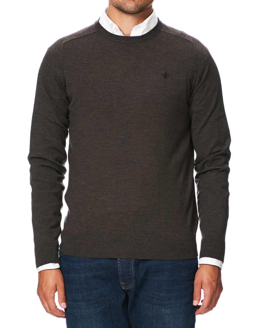 Heren | Truien | Morris | Merino Crew Neck Dark Brown XXL