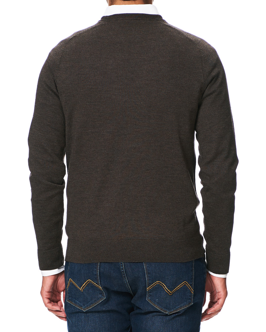 Heren | Truien | Morris | Merino Crew Neck Dark Brown XXL