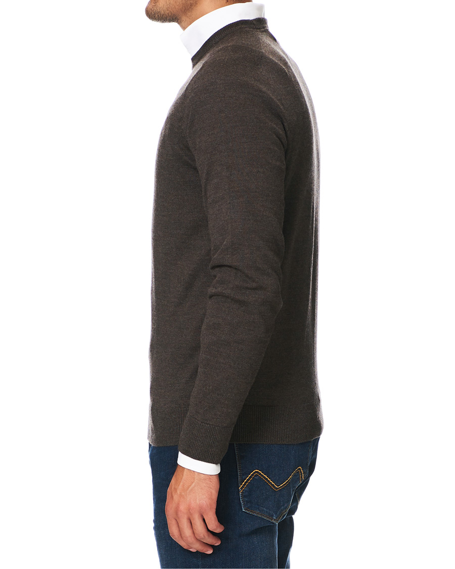 Heren | Truien | Morris | Merino Crew Neck Dark Brown XXL