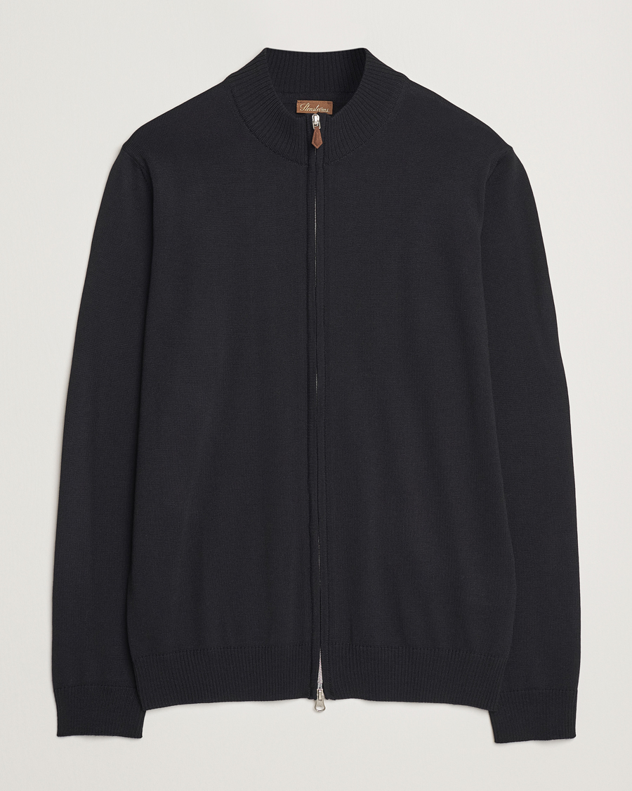 Heren | Truien | Stenströms | Merino Full Zip Black
