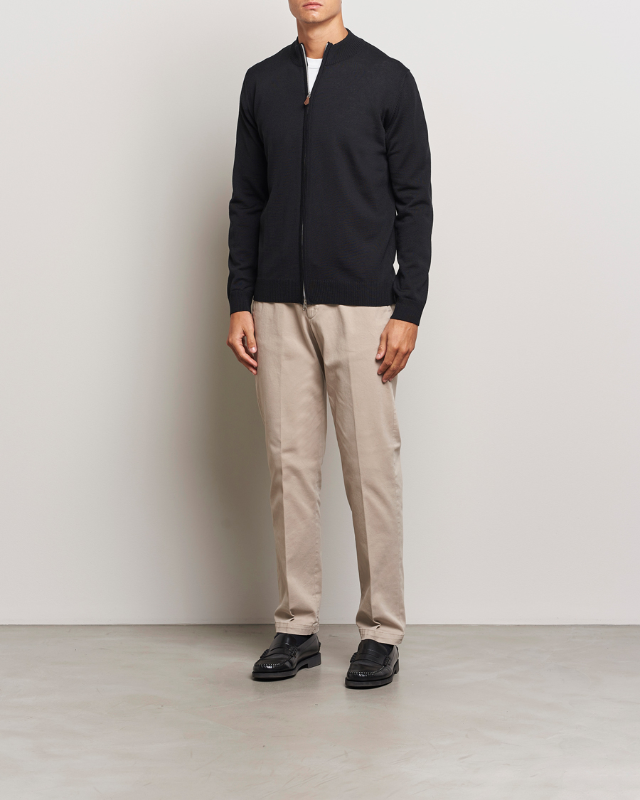 Heren | Truien | Stenströms | Merino Full Zip Black