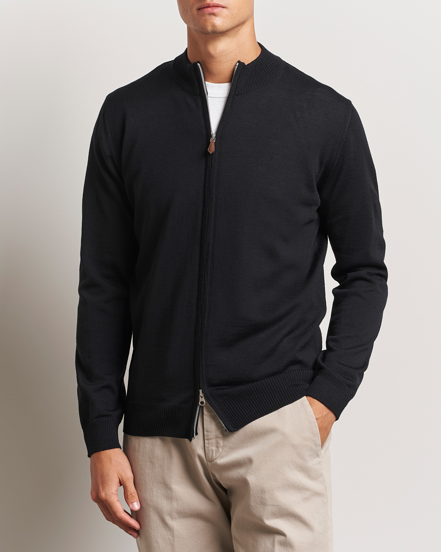 Heren | Truien | Stenströms | Merino Full Zip Black