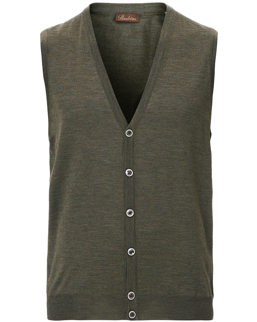 Heren | Truien | Stenströms | Merino Slipover Green