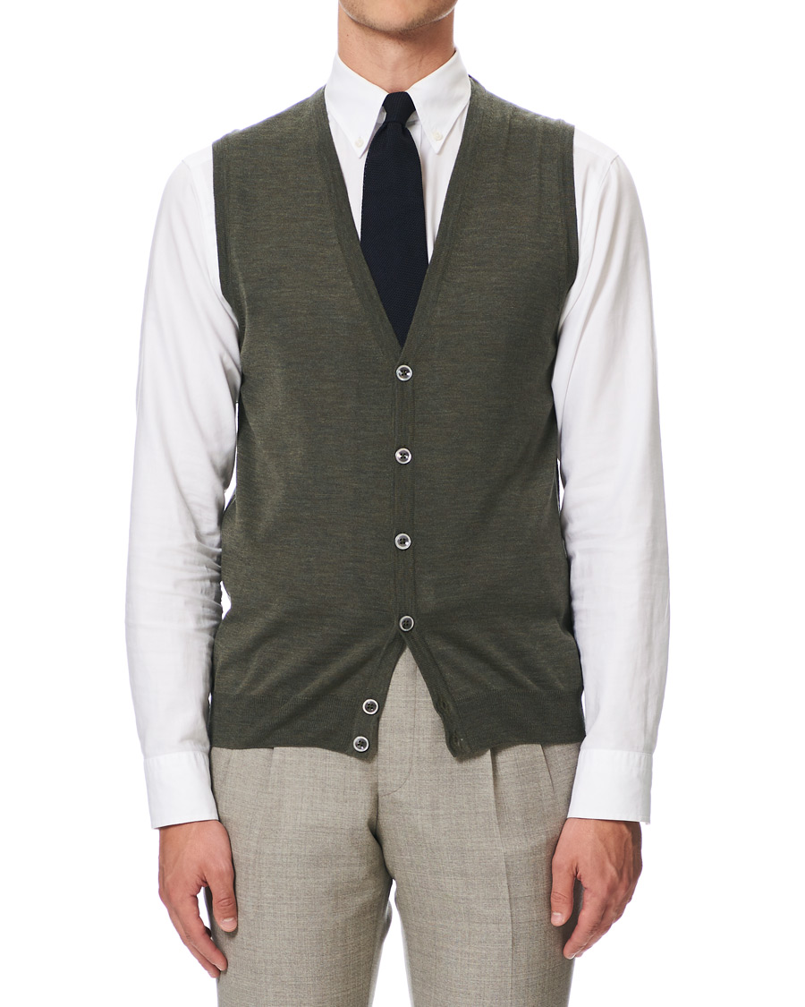Heren | Truien | Stenströms | Merino Slipover Green