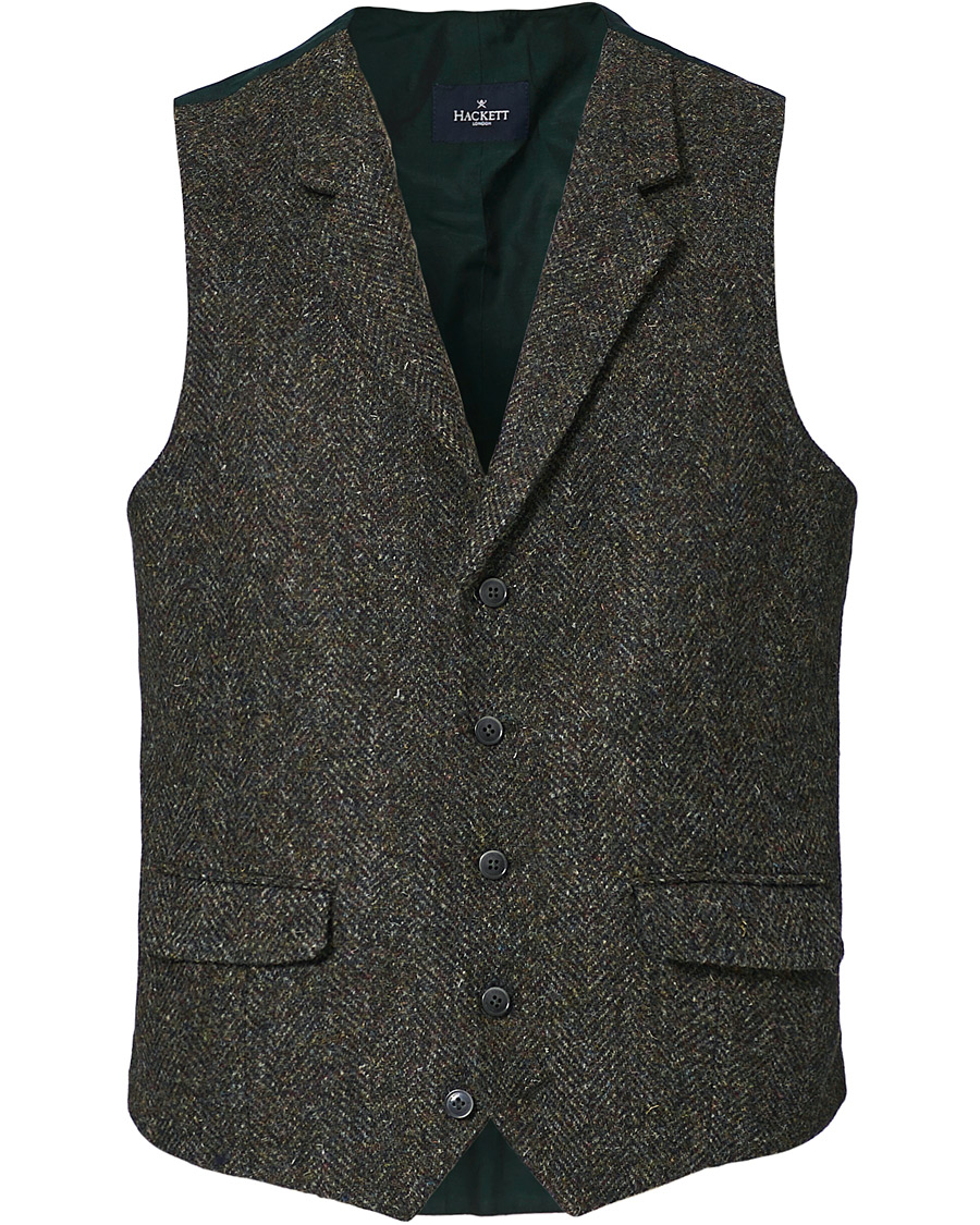 Hackett Herringbone Tweed Waistcoat Dark Brown Man CareOfCarl