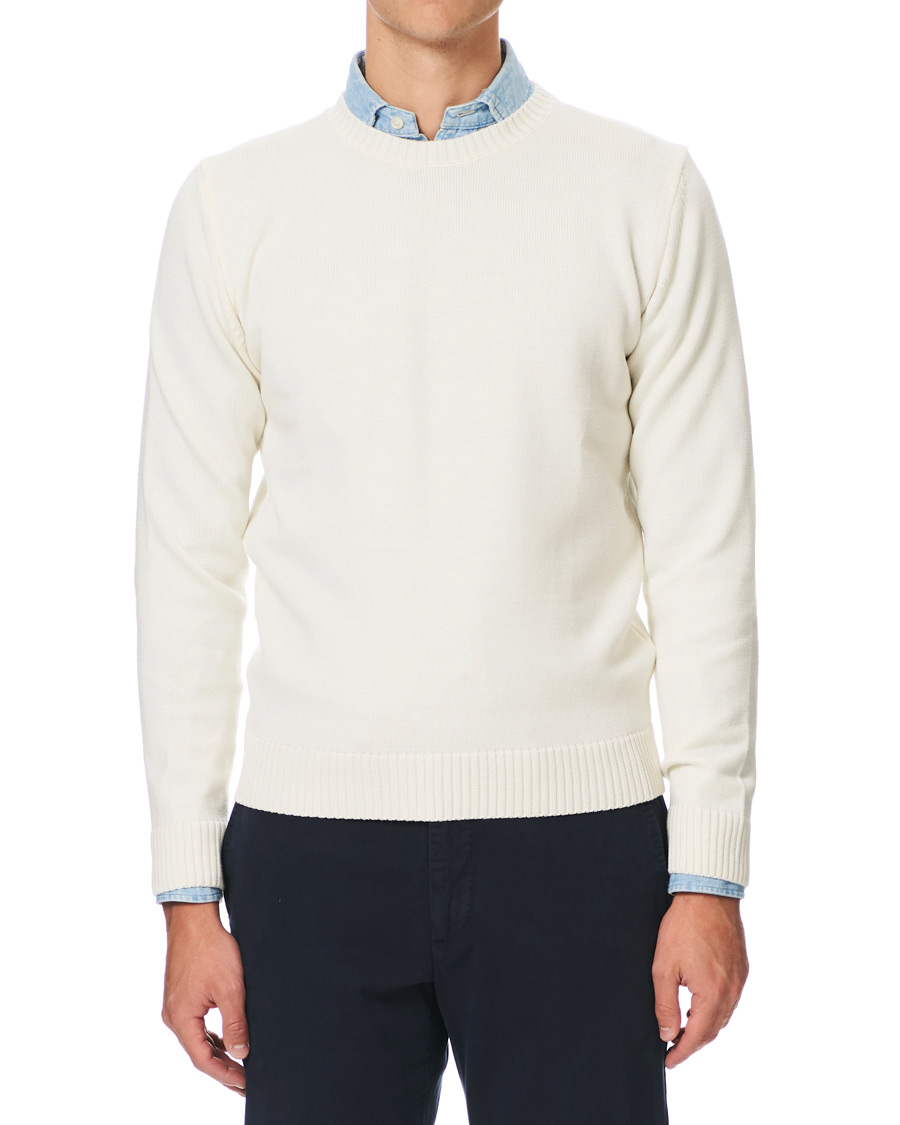 Heren | Truien | Stenströms | Heavy Knitted Merino Crew Neck Cream