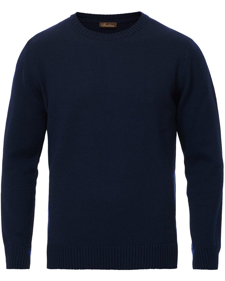 Heren | Truien | Stenströms | Heavy Knitted Merino Crew Neck Navy