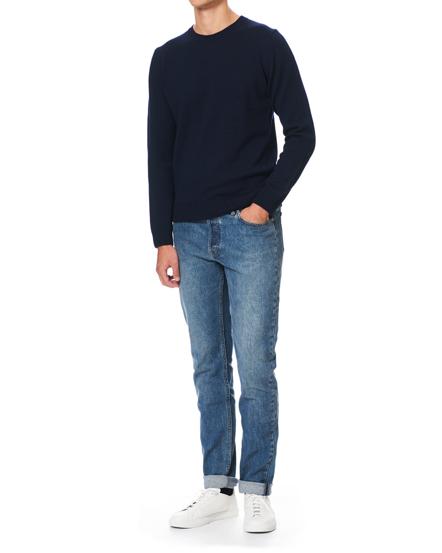 Heren | Truien | Stenströms | Heavy Knitted Merino Crew Neck Navy