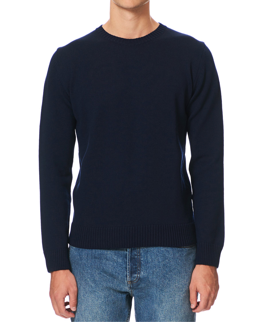 Heren | Truien | Stenströms | Heavy Knitted Merino Crew Neck Navy