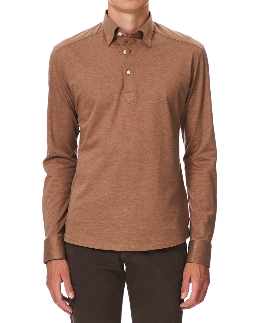 Heren | Overhemden | Eton | Slim Fit Pique Button Under Poloshirt Nougat