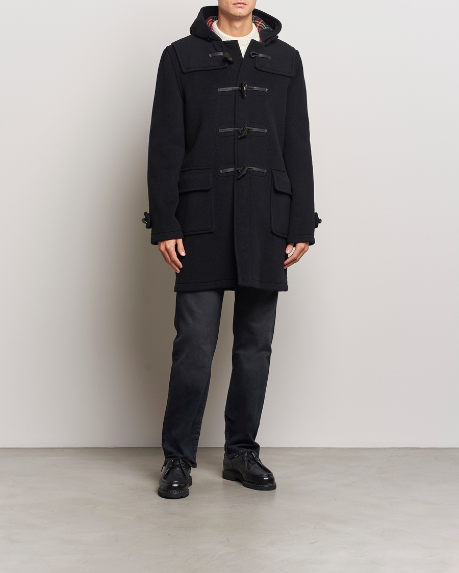 Heren | Jassen | Gloverall | Morris Duffle Coat Black/Royal Stewart S