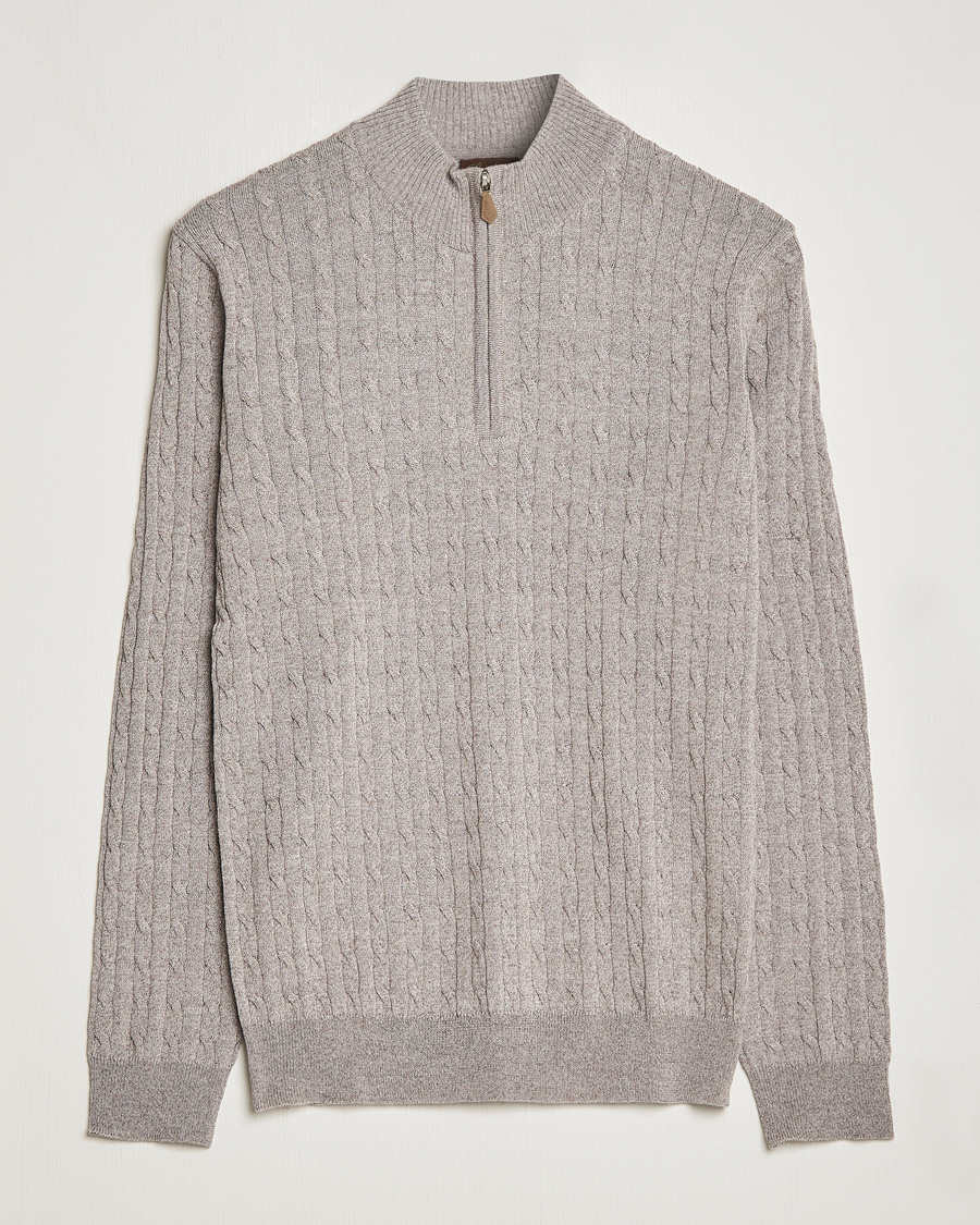 Heren | Truien | Stenströms | Merino Wool Cable Half Zip Beige
