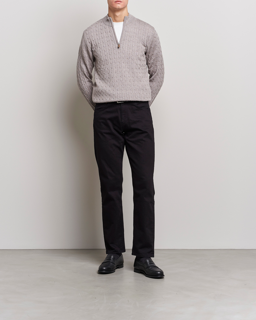 Heren | Truien | Stenströms | Merino Wool Cable Half Zip Beige