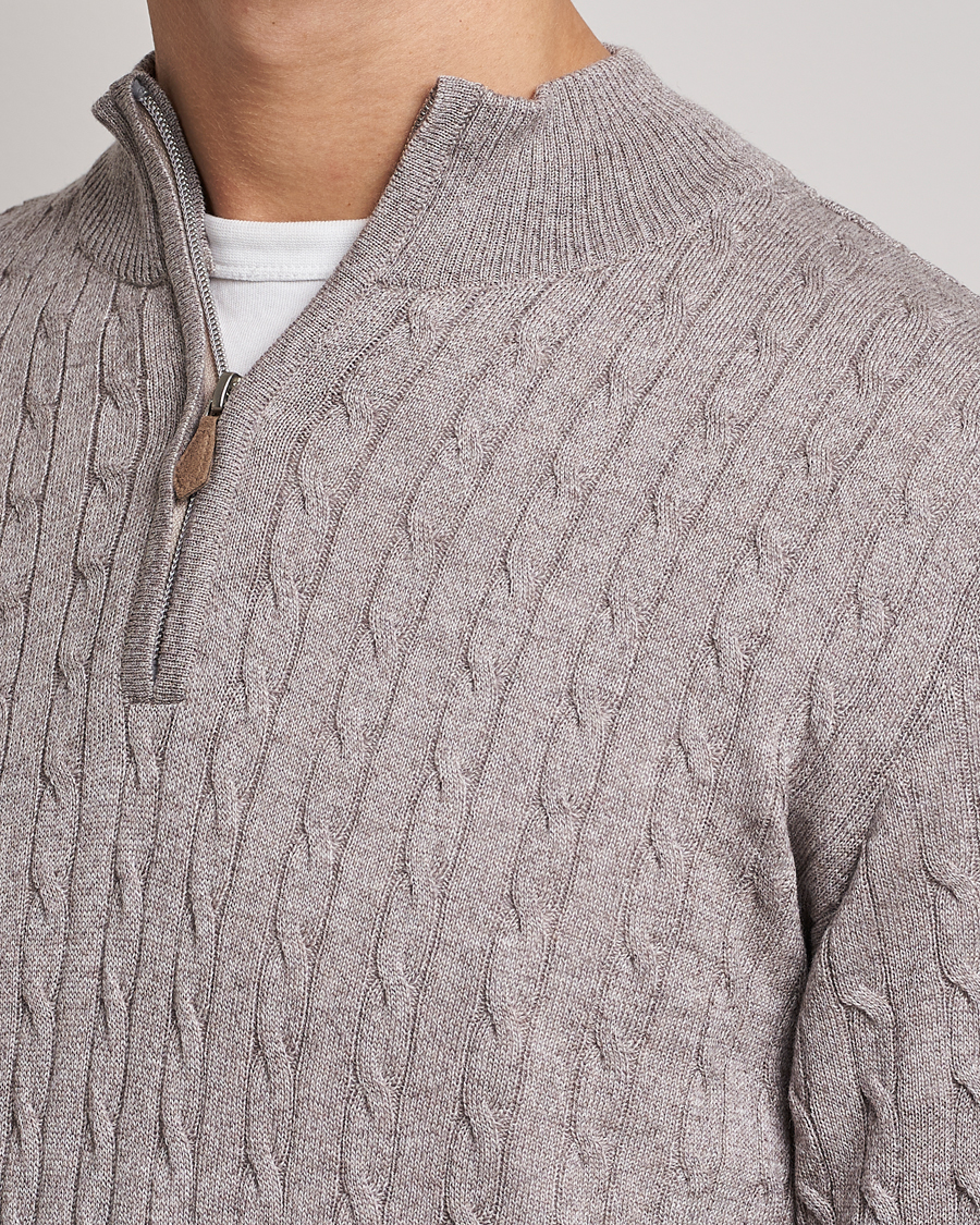 Heren | Truien | Stenströms | Merino Wool Cable Half Zip Beige