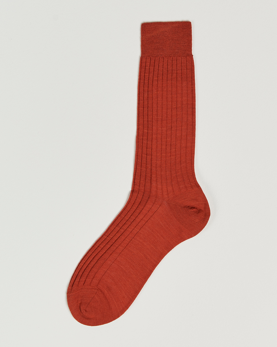 Heren | Ondergoed | Bresciani | Wool/Nylon Ribbed Short Socks Burnt Orange