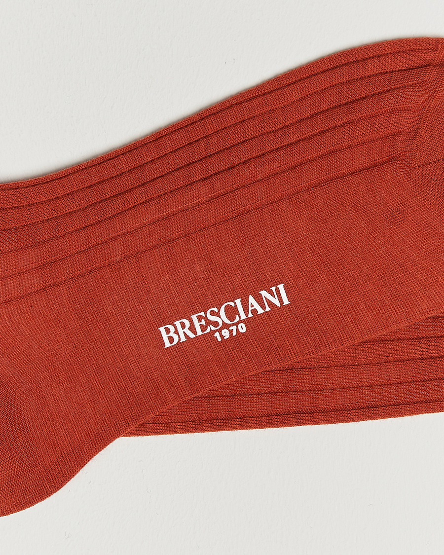 Heren | Ondergoed | Bresciani | Wool/Nylon Ribbed Short Socks Burnt Orange