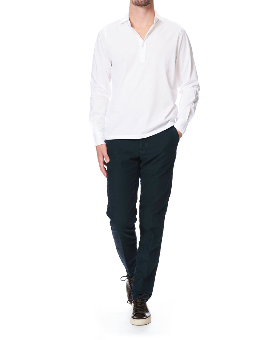 Heren | Overhemden | Stenströms | Cotton Popover Poloshirt White