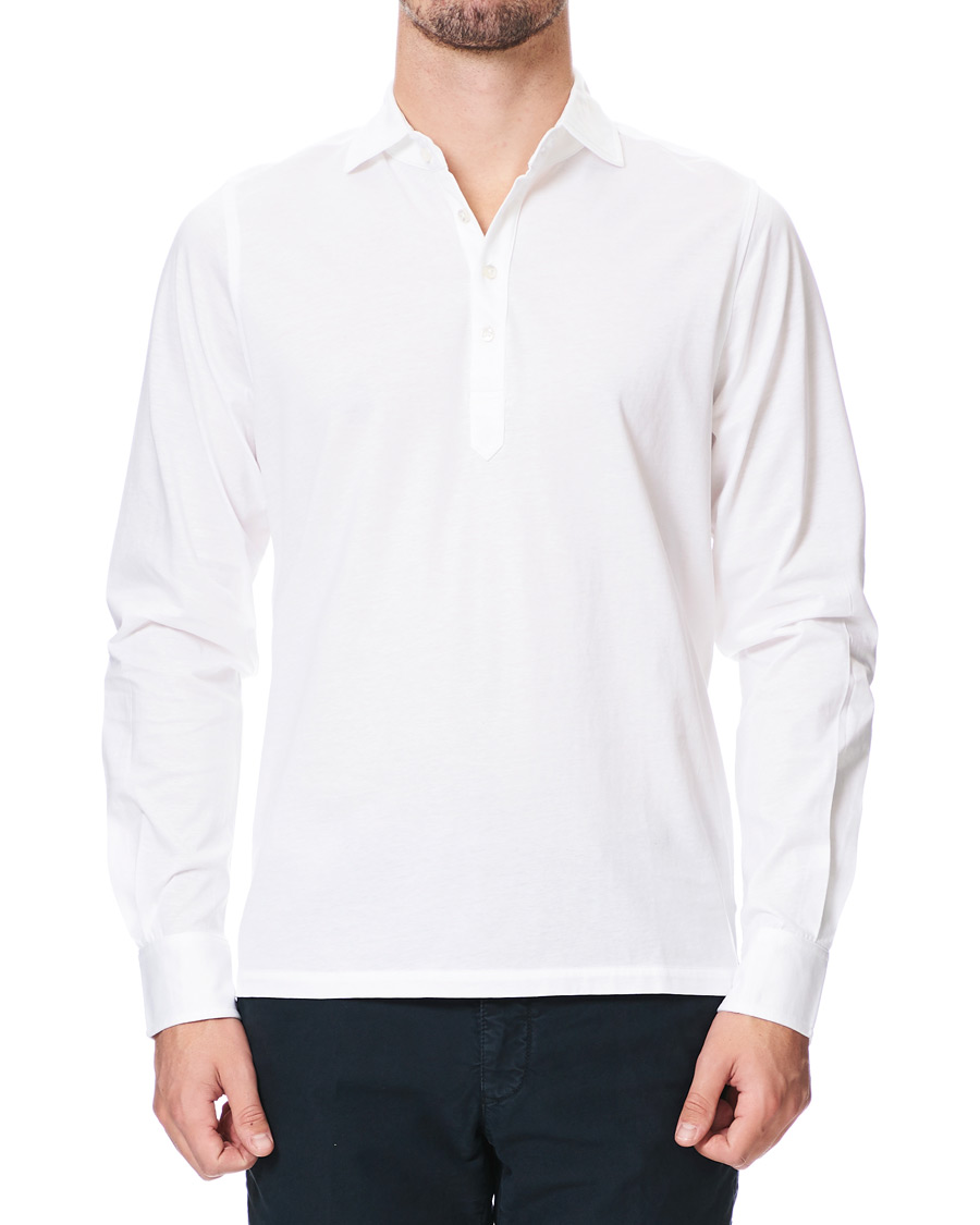 Heren | Overhemden | Stenströms | Cotton Popover Poloshirt White