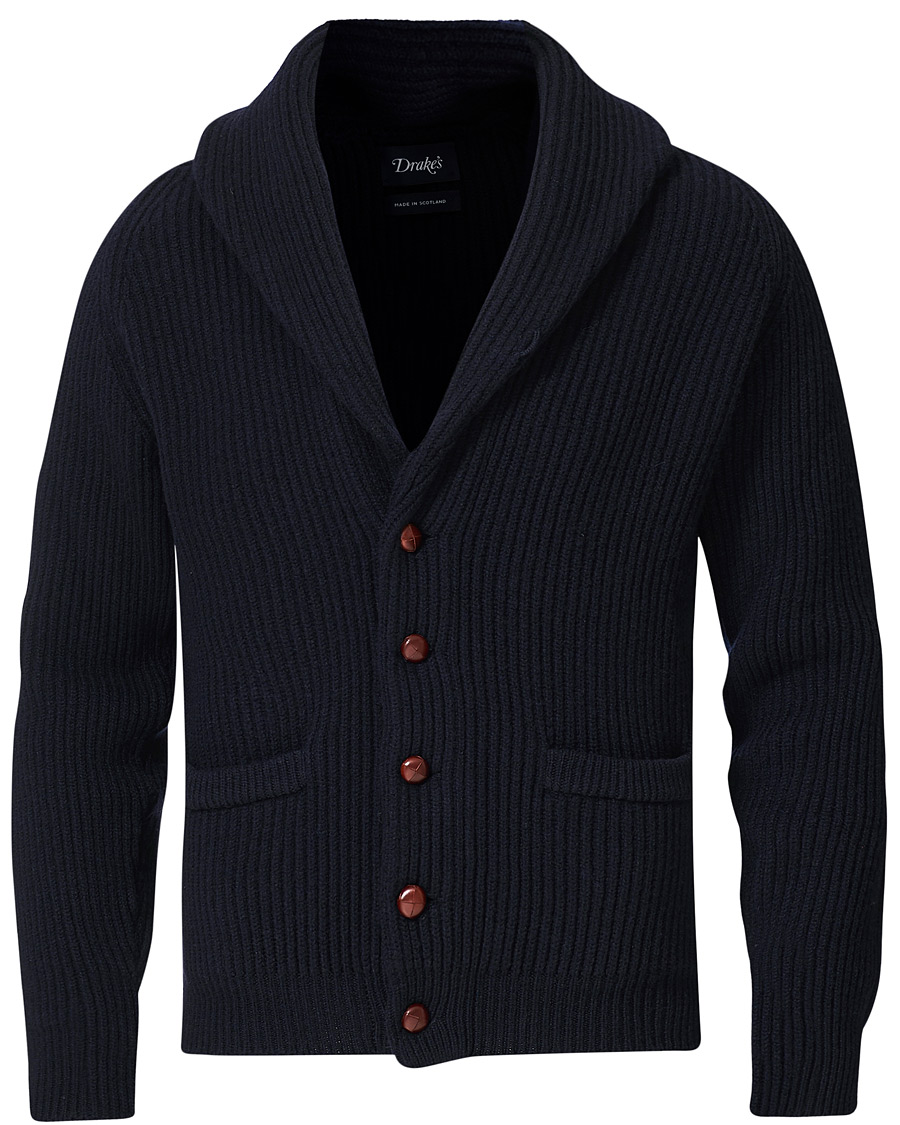 Heren | Truien | Drake's | Shawl Collar Rib Cardigan Navy