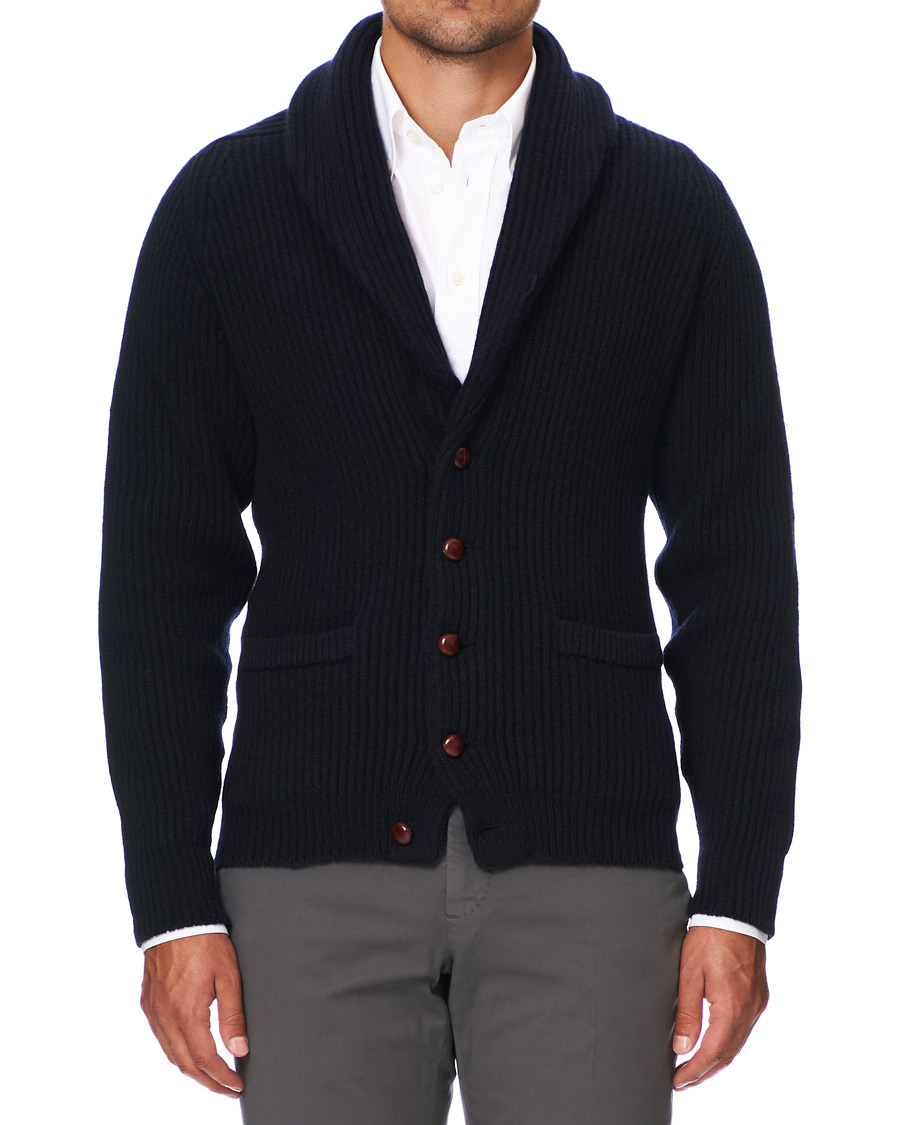 Heren | Truien | Drake's | Shawl Collar Rib Cardigan Navy