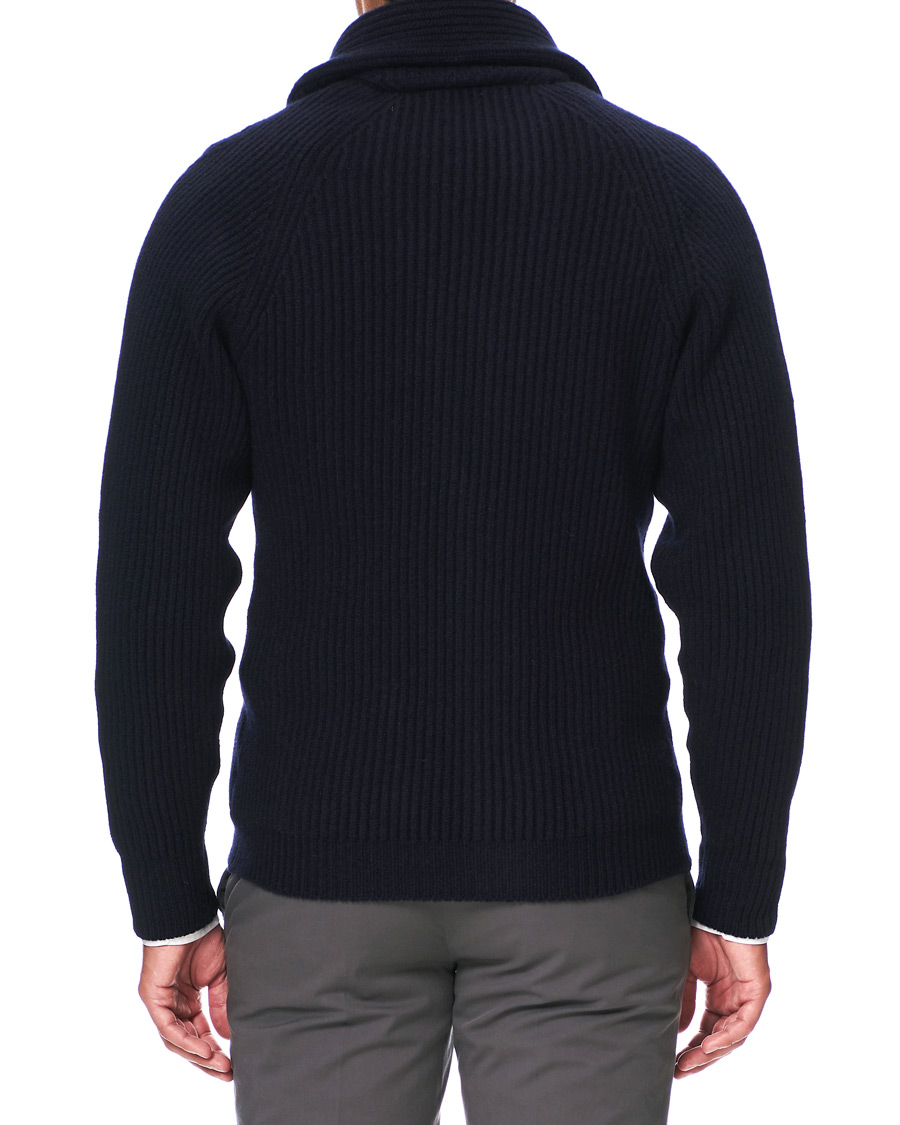 Heren | Truien | Drake's | Shawl Collar Rib Cardigan Navy
