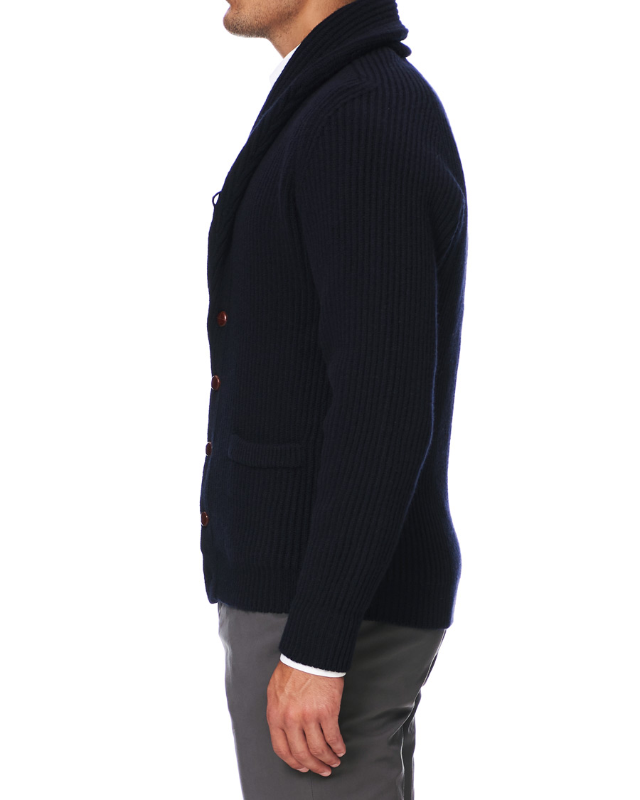 Heren | Truien | Drake's | Shawl Collar Rib Cardigan Navy
