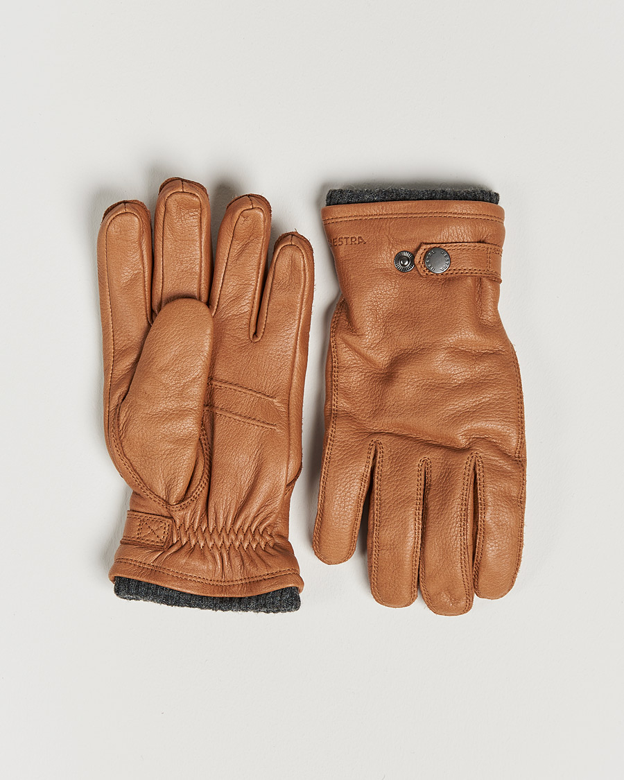 Heren | Handschoenen | Hestra | Utsjö Fleece Lined Buckle Elkskin Glove Cognac