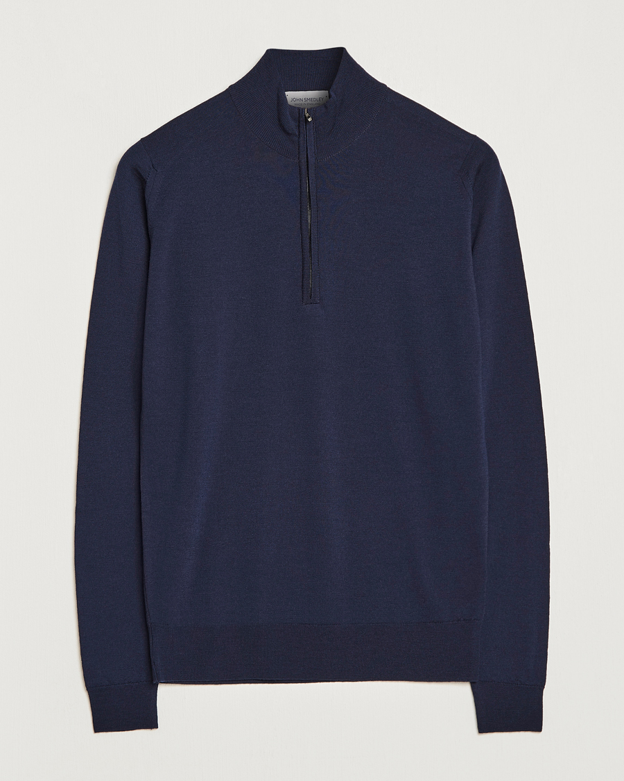 Heren | Truien | John Smedley | Barrow Extra Fine Merino Half Zip Midnight