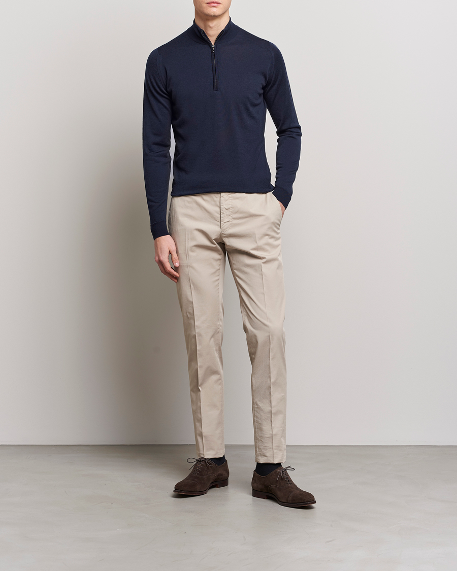 Heren | Truien | John Smedley | Barrow Extra Fine Merino Half Zip Midnight