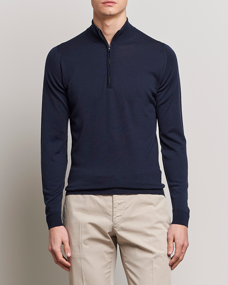 Heren | Best of British | John Smedley | Barrow Extra Fine Merino Half Zip Midnight